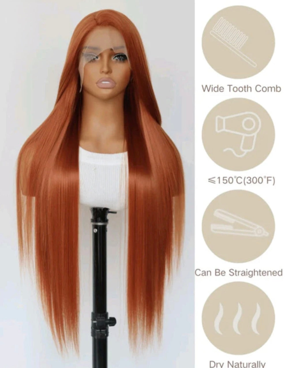 Dark Orange Long Lace Front Wig